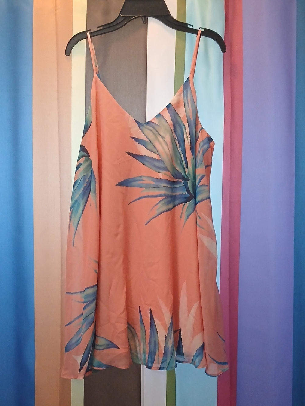 Show Me Your MuMu Coral Mini Slip Dress with Blue Leaf Print Size SMALL